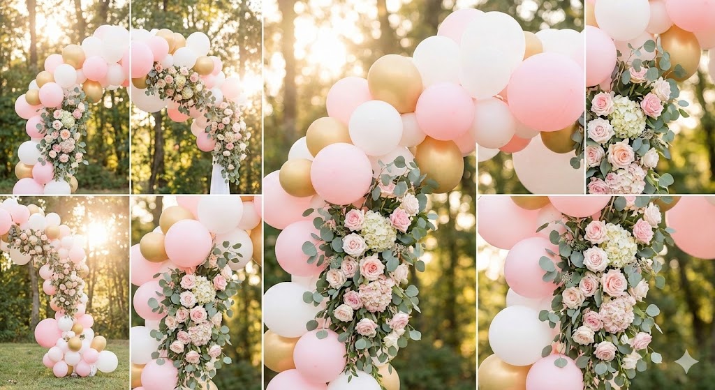 Colourful balloon backdrop for a birthday celebration
